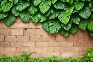 AI generated Empty wall background with tropical leaves photo