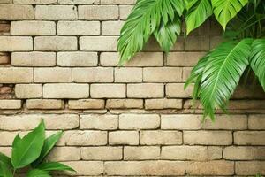 AI generated Empty wall background with tropical leaves photo