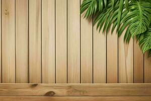 AI generated Empty wall background with tropical leaves photo