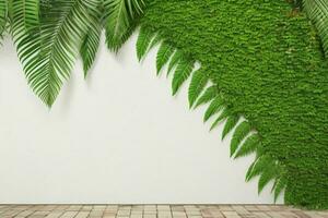 AI generated Empty wall background with tropical leaves. Pro Photo