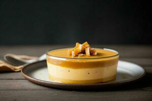 AI generated Caramel custard pudding. Pro Photo