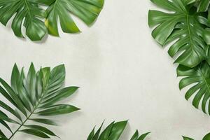 AI generated Empty wall background with tropical leaves. Pro Photo