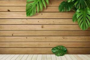 AI generated Empty wall background with tropical leaves. Pro Photo