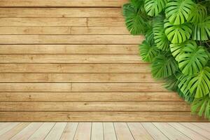 AI generated Empty wall background with tropical leaves. Pro Photo