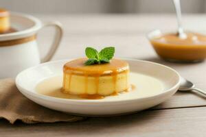 AI generated Caramel custard pudding. Pro Photo