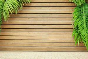 AI generated Empty wall background with tropical leaves. Pro Photo