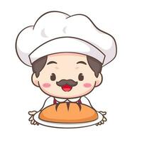 Cute chef logo mascot cartoon character. People professional concept design. Chibi flat vector illustration. Isolated white background.