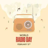 Happy World Radio Day February 13th with radio illustration on isolated background vector