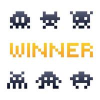 Winner. Pixel graphics, pixel monsters vector