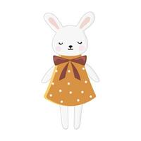 Bunny girl in a dress, vector illustration on a white background. Can be used as a print on children's clothing, greeting cards, invitations to children's parties, room poster.