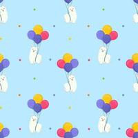 Seamless vector pattern with llama and balloons. Trendy baby texture for fabric, wallpaper, apparel, wrapping. Background for nursery. Happy Birthday