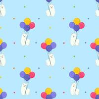 Seamless vector pattern with llama and balloons. Trendy baby texture for fabric, wallpaper, apparel, wrapping. Background for nursery. Happy Birthday