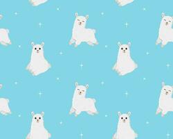 Seamless pattern of cute alpaca in different poses vector