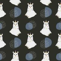 Seamless pattern with cartoon llama with unicorn horn.  Baby background for wrapping paper,  greeting cards, design. Funny little alpaca vector