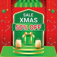 CHRISTMAS SALE SOCIAL MEDIA POST BACKGROUND BANNER FLYER DISCOUNT DECEMBER END YEAR TEMPLATE 3 vector