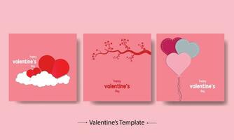 contento San Valentín día rosado tarjetas conjunto con corazones vector