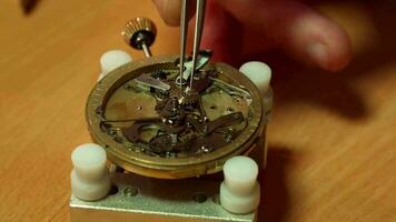 urmakare sätter kugghjul in i de repeater mekanism video