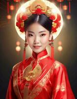 AI generated beautiful chinese woman in traditional cheongsam dress photo