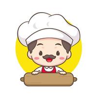 Cute chef logo mascot cartoon character. People professional concept design. Chibi flat vector illustration. Isolated white background.