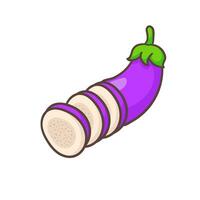 Cute eggplant slices cartoon. Hand drawn vegetable concept icon design. Isolated white background. Flat vector illustration.