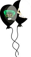 Vector illustration of two black baloons with white and green scull on white background.