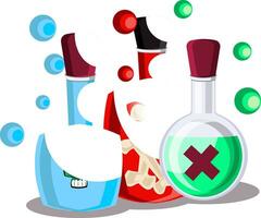 Blue red and green poison halloween bottles vector illustration on white background.