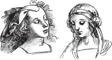 Drawings by Raphael, at the Academy of Fine Arts in Venice, vintage engraving. vector