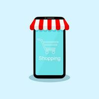 en línea compras. teléfono inteligente convertido dentro Internet tienda. concepto de móvil márketing vector