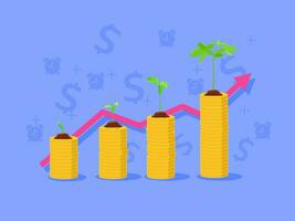 Grow savings concepts. Ready crops and money to grow Vector illustration