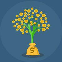 dinero árbol y dinero bolsa. el concepto de inversión y dinero crecimiento vector