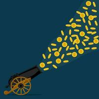 vector Ancient cannon and flying money Wealth concept Money release