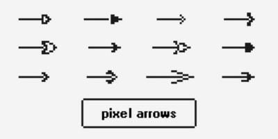 Pixel icons, signs, arrow symbols for interface design, web design, applications, presentations and much more vector