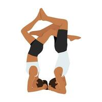 Young couple practicing acroyoga together. vector