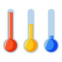 Thermometers icons in cartoon style. Measure hot and cold temperature, forecast, climate and meteorology. Vector illustration isolated on a white background.