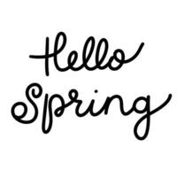 Text Hello Spring inscription. Handwriting text Hello Spring. Text banner square composition. Hand drawn vector art.