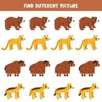 Find different animal in each row. Logical game for preschool kids. vector