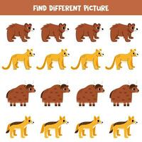 Find different animal in each row. Logical game for preschool kids. vector