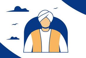 Hindu man in a turban against the background of a window, flat vector illustration.