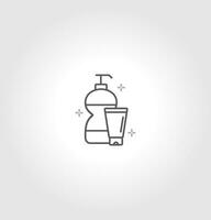 Liquid soap bottle with drop line icon. Shower gel. Negative space. Vector isolated illustration