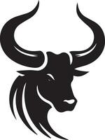 Bull Aggressive Bull  Head With Long Curved Horn Vector