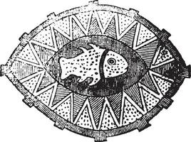 Enamelled Roman fibula, vintage engraving. vector