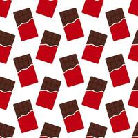 Seamless pattern with red packaging chocolate bars. Cartoon style. Vector flat background.