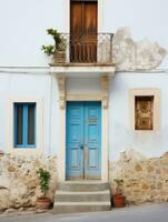 AI generated an old building with blue front doors photo