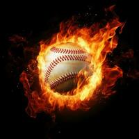 ai generado un llamativo imagen de un béisbol pelota en fuego foto