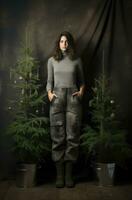 AI generated a woman is holding a pot with a christmas tree photo