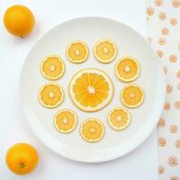 AI generated a white plate with small lemon slices on it, photo