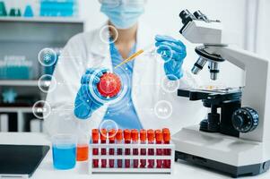 Dctor work on digital tablet healthcare doctor technology tablet using computer in laboratory study with virtual icon photo