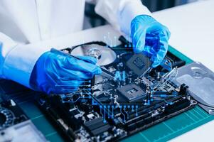 Ai chipset on circuit board in futuristic concept suitable for future technology artwork , Responsive web banner CPU photo