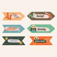 Wild west bookmarks, stickers with lettering in flat design vector