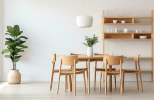 AI generated a simple dining room with wooden furniture photo